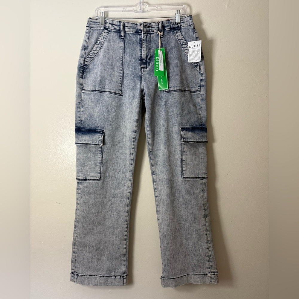 Guess Corie Utility Wide Leg Cargo Jeans - Icy Acid Wash